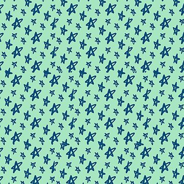Artwork thumbnail, Cute Blue Stars Aqua-Green background Pattern by Dream Big! by E. H.
