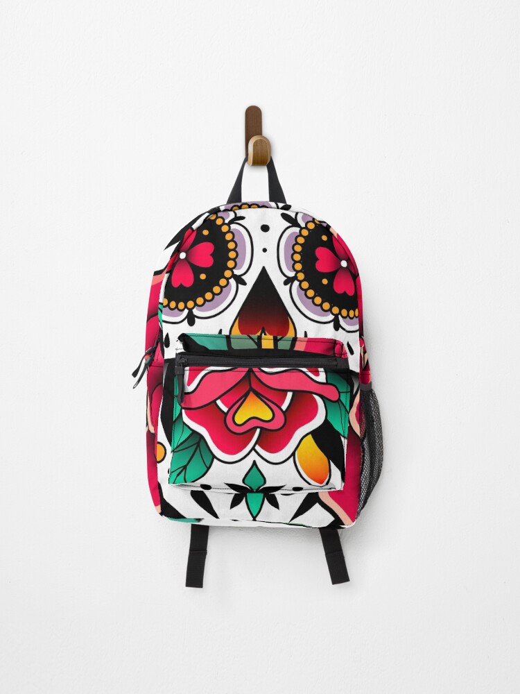 Thumbnail 1 of 3, Backpack, Sugar Skull With Roses Art Collection designed and sold by Rittichai.
