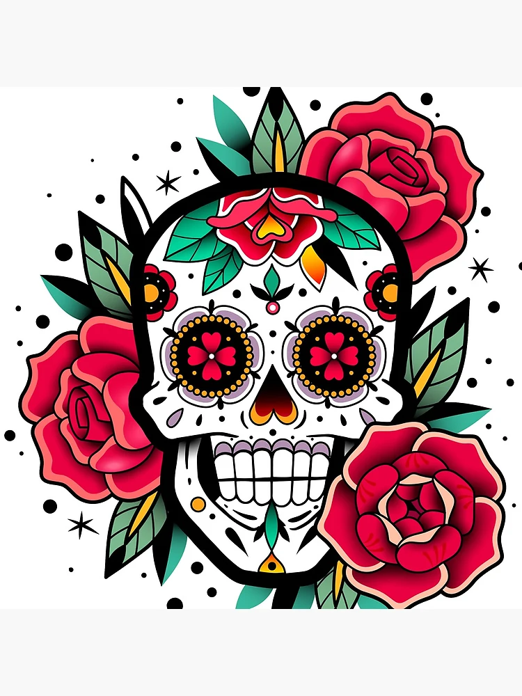 Thumbnail 4 of 4, Clock, Sugar Skull With Roses Art Collection designed and sold by JTS STORE.
