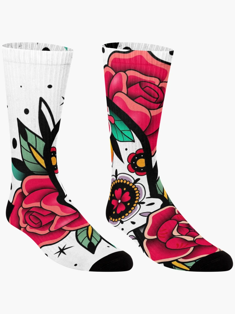 Thumbnail 3 of 5, Socks, Sugar Skull With Roses Art Collection designed and sold by JTS STORE.