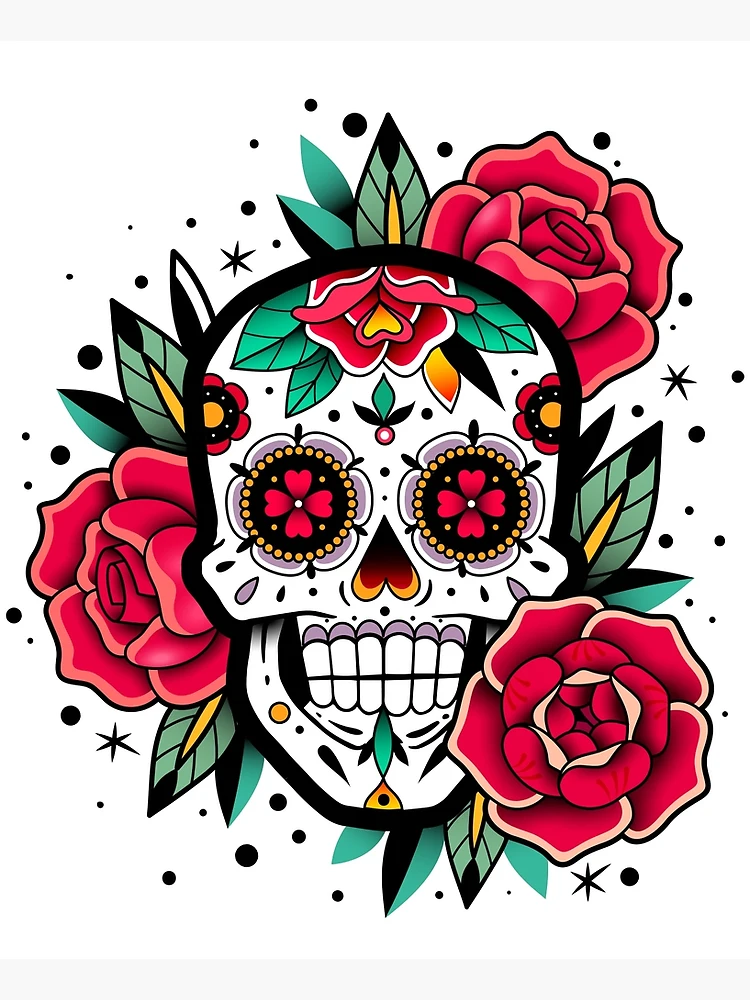 Thumbnail 3 of 3, Poster, Sugar Skull With Roses Art Collection designed and sold by JTS STORE.