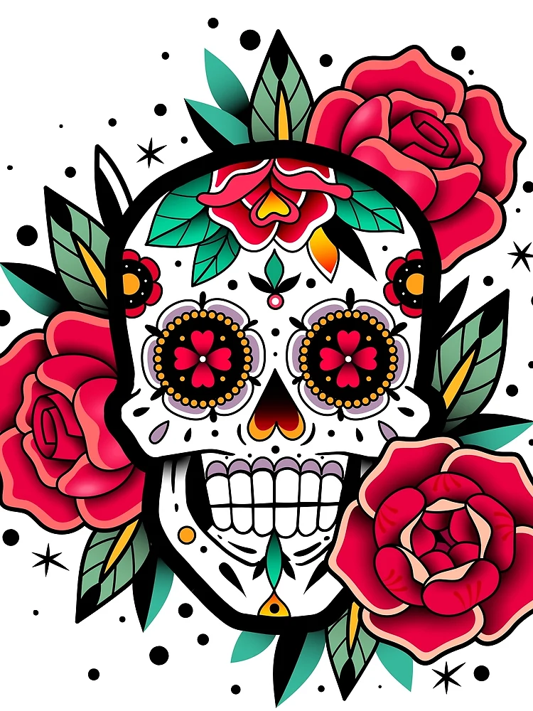 Thumbnail 3 of 3, Scarf, Sugar Skull With Roses Art Collection designed and sold by JTS STORE.