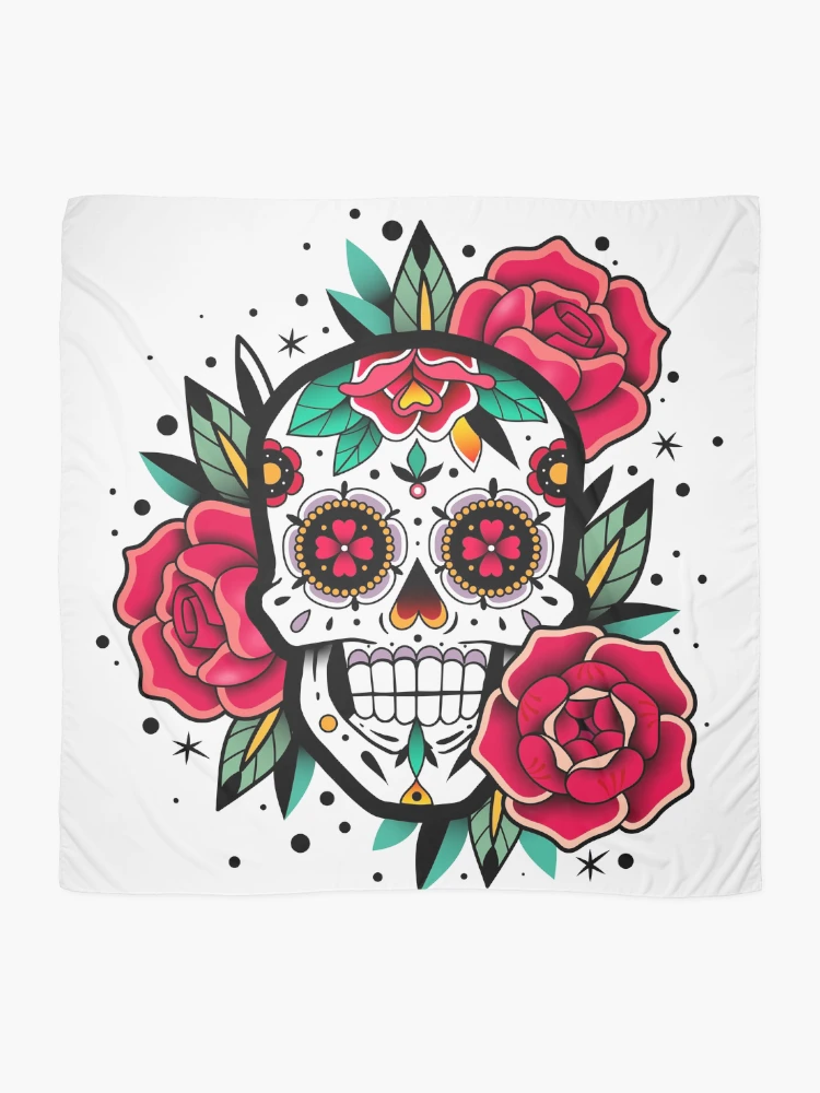 Thumbnail 2 of 3, Scarf, Sugar Skull With Roses Art Collection designed and sold by JTS STORE.