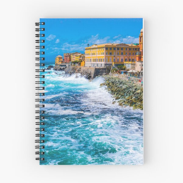 Item preview, rough sea big waves crash on small port of Nervi in Genoa in Italian Riviera of liguria in beautiful sunny day designed and sold by fineartitalia.