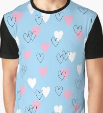 Pink and white hearts on blue background Graphic T-Shirt