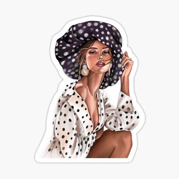 Item preview, Beautiful girl, Summer girl, Summer illustration, white and black dots, fashion woman designed and sold by plamyto.
