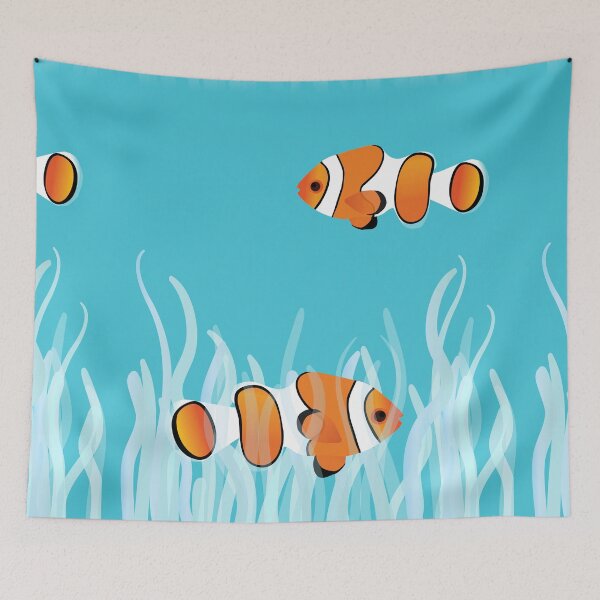 Item preview, Two clown fishes swimming between sea anemones designed and sold by Bwiselizzy.