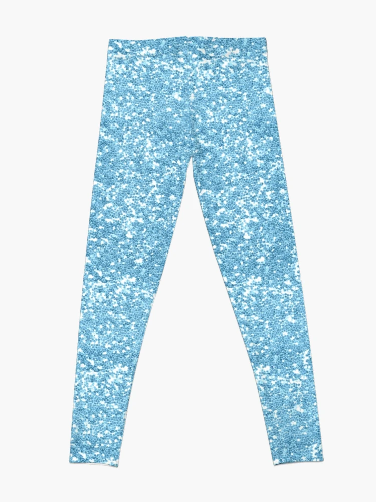 Aqua Blue Faux Glitter Cute Workout Leggings