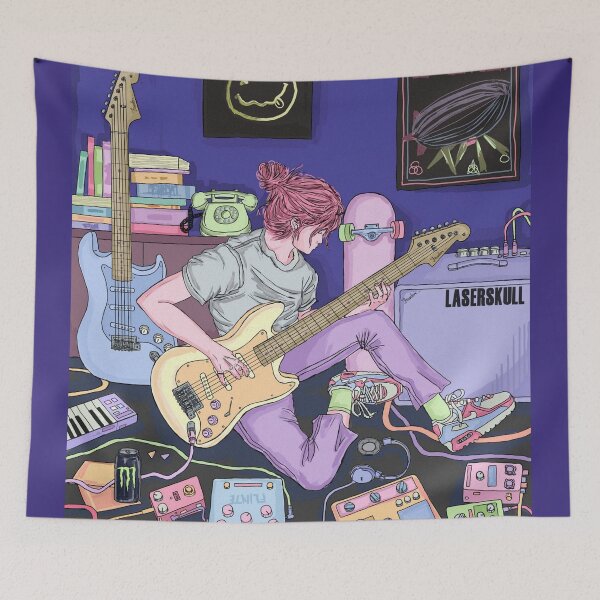 Item preview, alexa, how to music?   (kawaii anime girl playing guiter in her recording studio) designed and sold by laserskull.