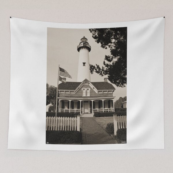 Item preview, St. Simons Island Lighthouse Black And White Vertical designed and sold by LisaWootenPhoto.