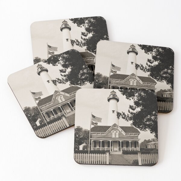 Item preview, St. Simons Island Lighthouse Black And White designed and sold by LisaWootenPhoto.
