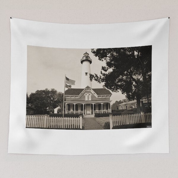 Item preview, St. Simons Island Lighthouse Black And White designed and sold by LisaWootenPhoto.