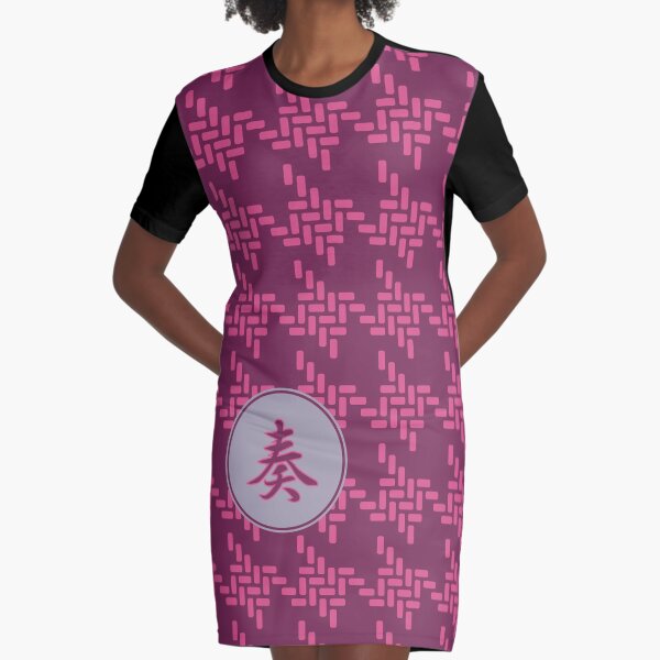 Japanese Hound’s Tooth Chidorigoshi Puprle Pink Grey Graphic T-Shirt Dress