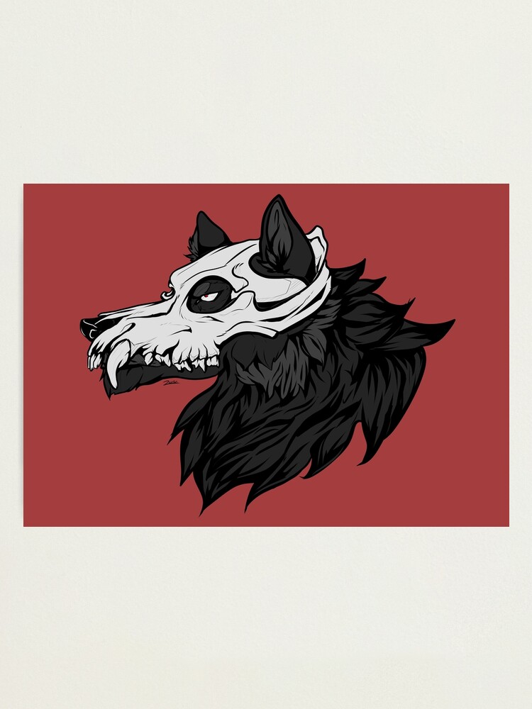 Lámina fotográfica «Cabeza de lobo con calavera coloreada» de ZoruCreations  | Redbubble