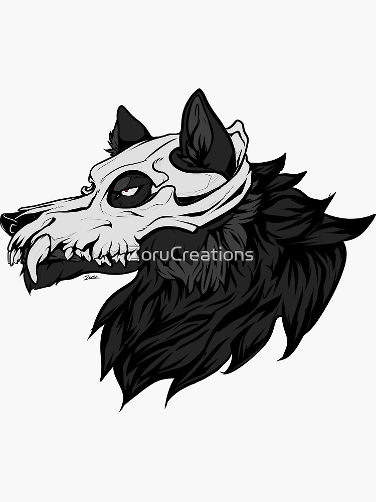 Wolf head with skull colored