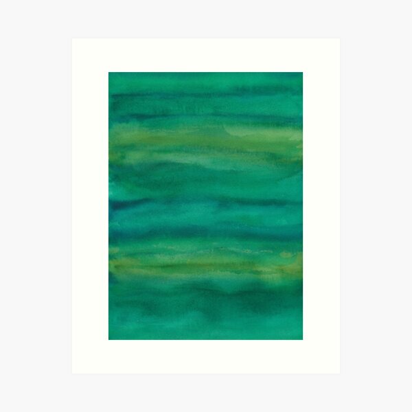 Hues of Green Stripes Variegated Watercolor Painting Art Print