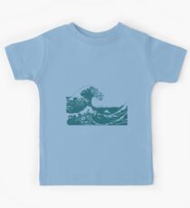 Blaues großes Wellen-Berg-Fuji-Hemd Kinder T-Shirt