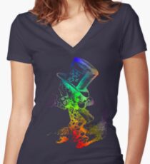Psychedelic Mad Hatter Trippy Alice Women's Fitted V-Neck T-Shirt
