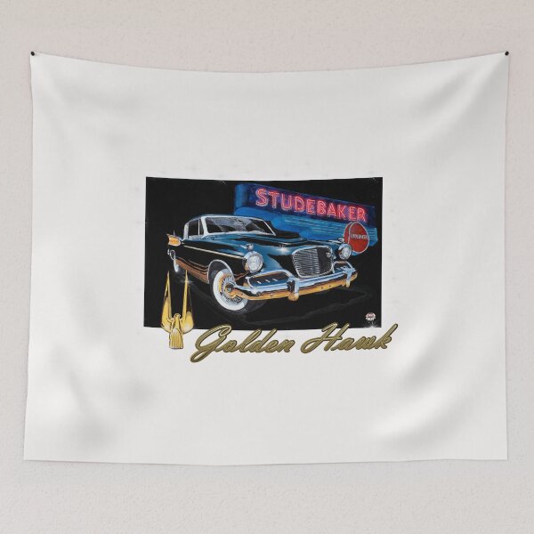 Artikelvorschau, Klassischer Studebaker Golden Hawk mit der alten Leuchtreklame im Hintergrund. entworfen und verkauft von RMautoart42.