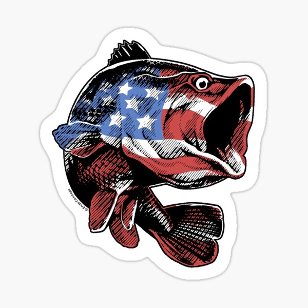 Vintage American Bass Fishing USA Flag Fisherman' Sticker