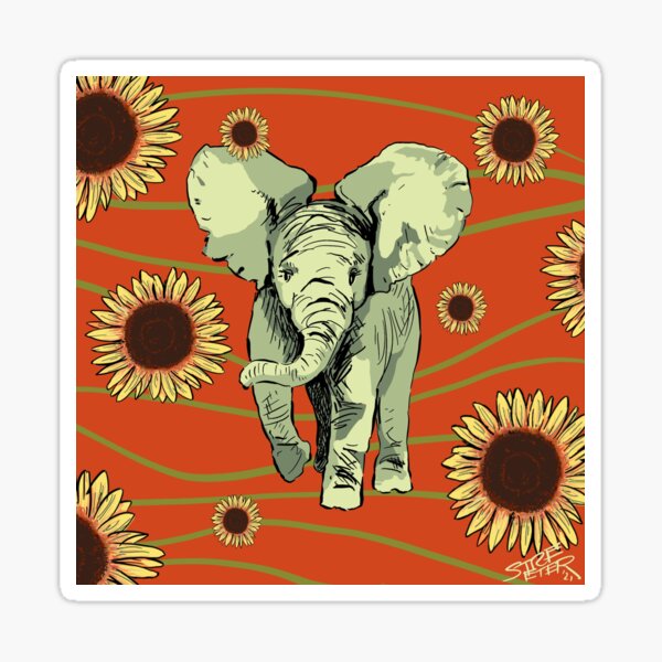 Go Baby Elephant Go (Sunflowers) Sticker