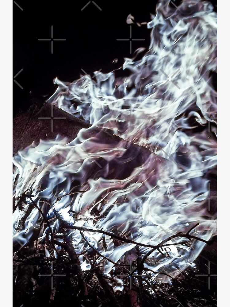 "White blue fire flames on branches" Poster for Sale by Photostacia Redbubble