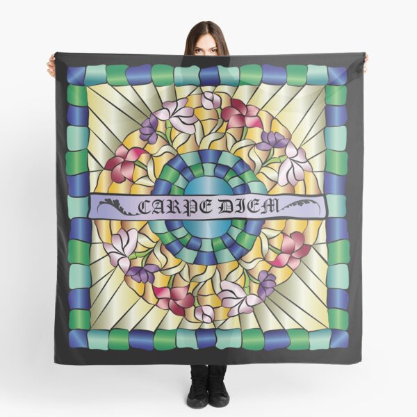 Colorful Hand-Drawn Jewel Stained Glass Flowers Scarf