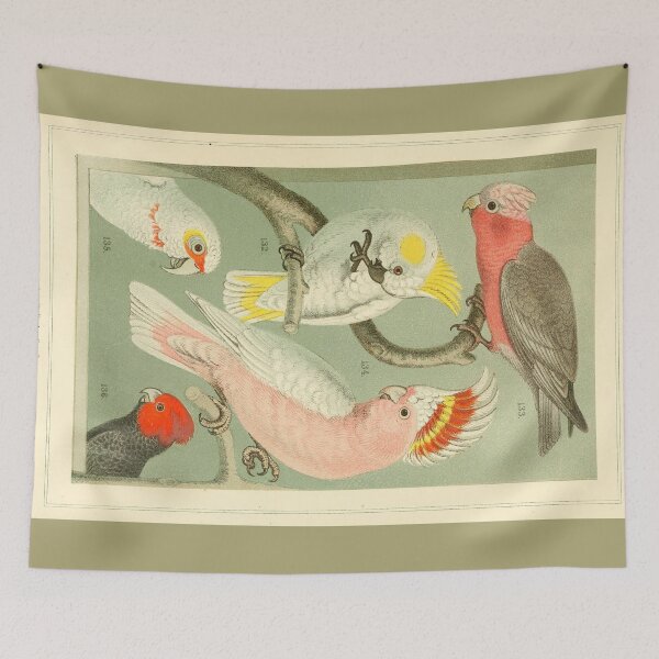 Item preview, Vintage Australian Pink Yellow and Red Birds, Parrots, Joyful Expression designed and sold by joyousEarth.