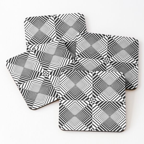Rhombus, Squares, Op art, short for optical art, is a style of visual art that uses optical illusions Coasters (Set of 4)