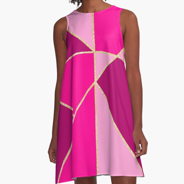 Item preview, Stylish neon pink pastel color block gold stripes  designed and sold by GirlyTrend.