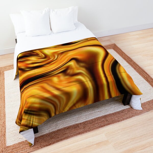 Holographic Marble , Liquid Metallic Gold, Copper and Black Comforter