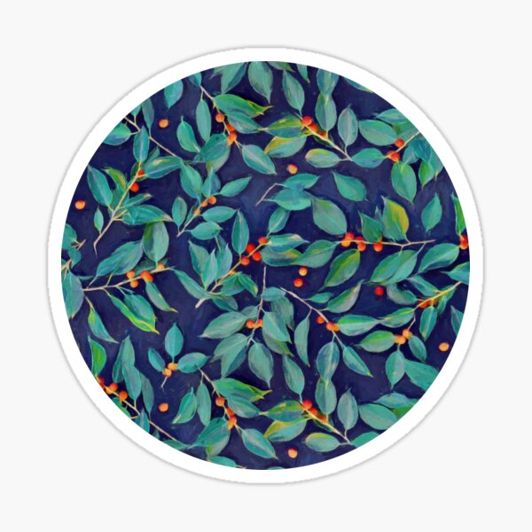 Leaves + Berries in Navy Blue, Teal & Tangerine Leggings by micklyn