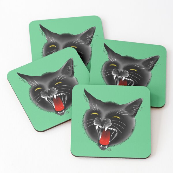 Item preview, American Traditional Black Cat Yawning designed and sold by Jilly Rose Ink.