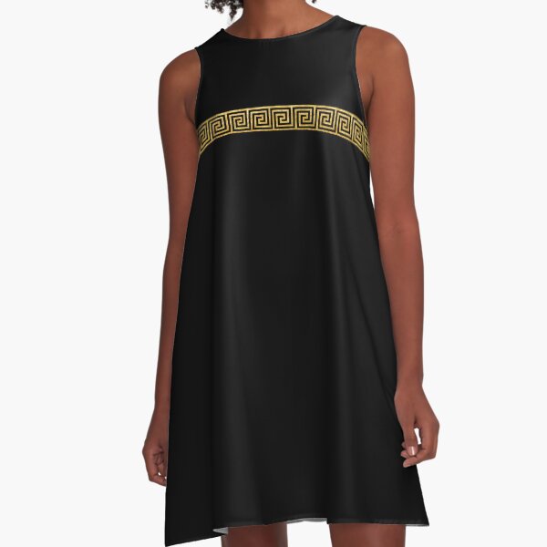 Gold Greek Key A-Line Dress