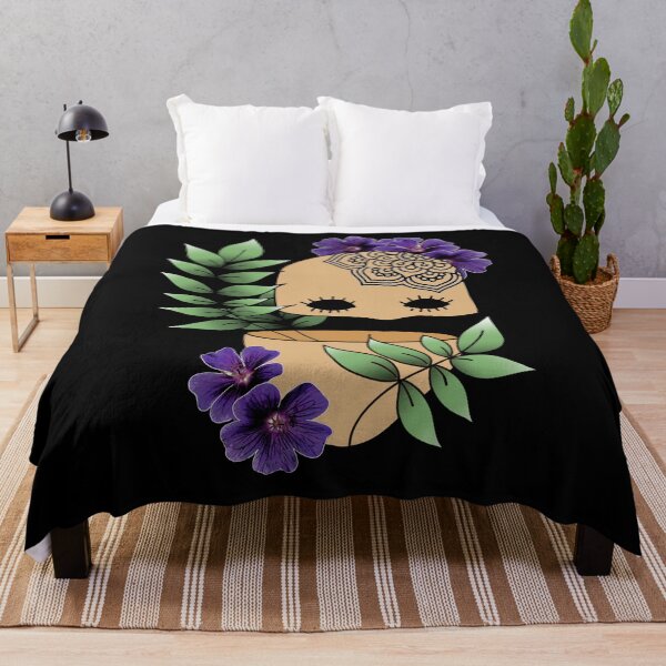 Item preview, Plant Lover, Creepy Face with Plant Leaf & Purple Flowers - Repeat Print designed and sold by 10pmCreations.