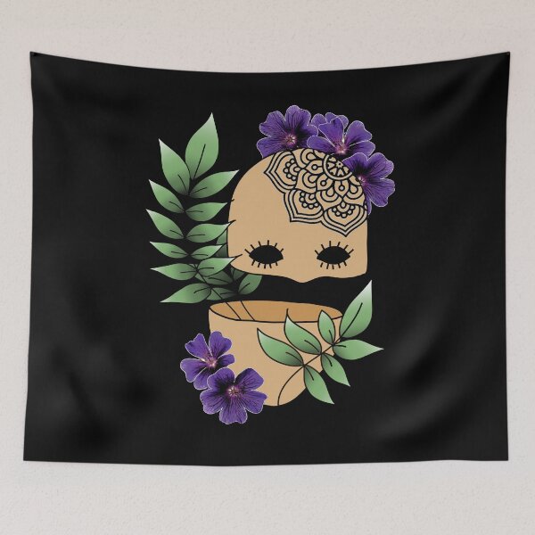 Item preview, Plant Lover, Creepy Face with Plant Leaf & Purple Flowers - Repeat Print designed and sold by 10pmCreations.