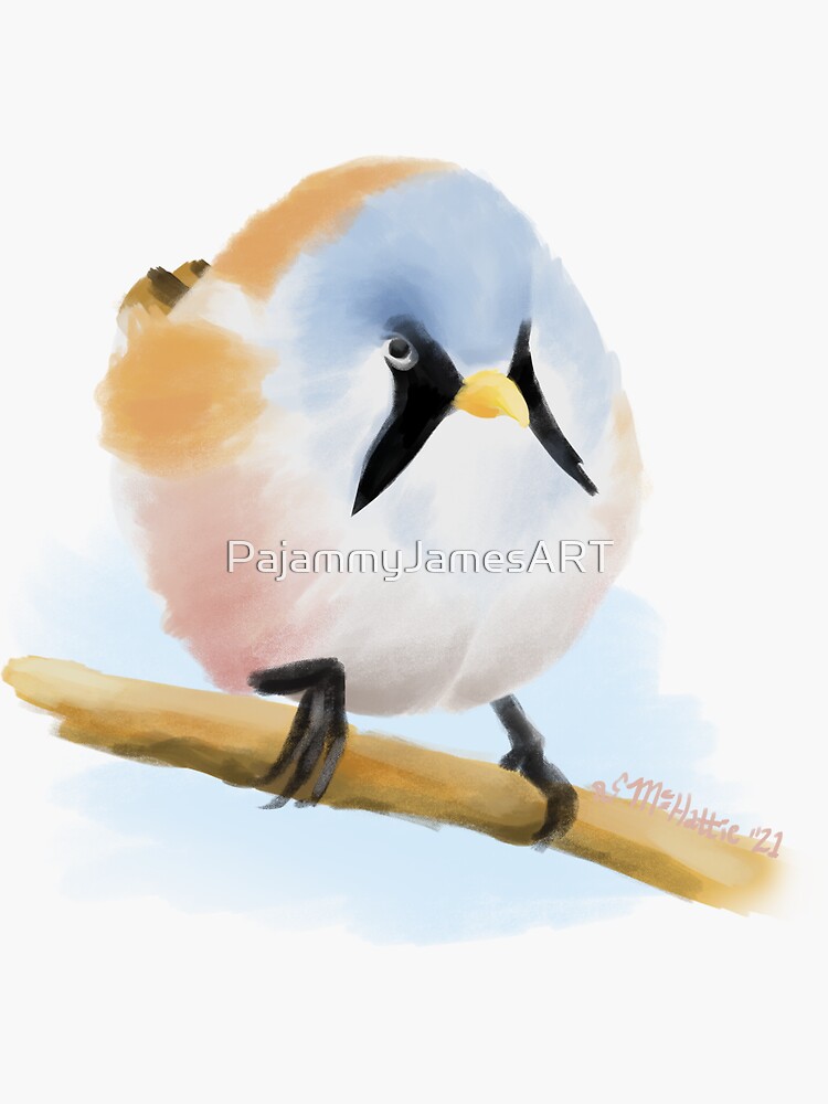 Bearded Reedling Framed Minimalist Watercolor Songbird Giclée Wall Art Print in top Brown, Green & Gray 16.5