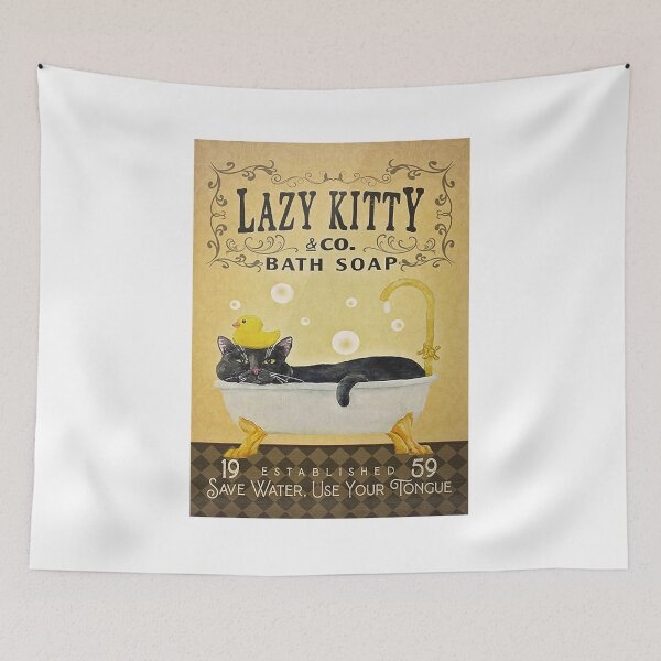 Item preview, Bath Soap Company Lazy Kitty Save Water Use Your Tongue Poster designed and sold by CtiradRybar-01.