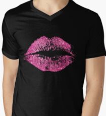 Stilvolle rosa Glitter Lippen T-Shirt mit V-Ausschnitt für Männer
