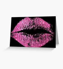 Stylish Pink Glitter Lips Greeting Card