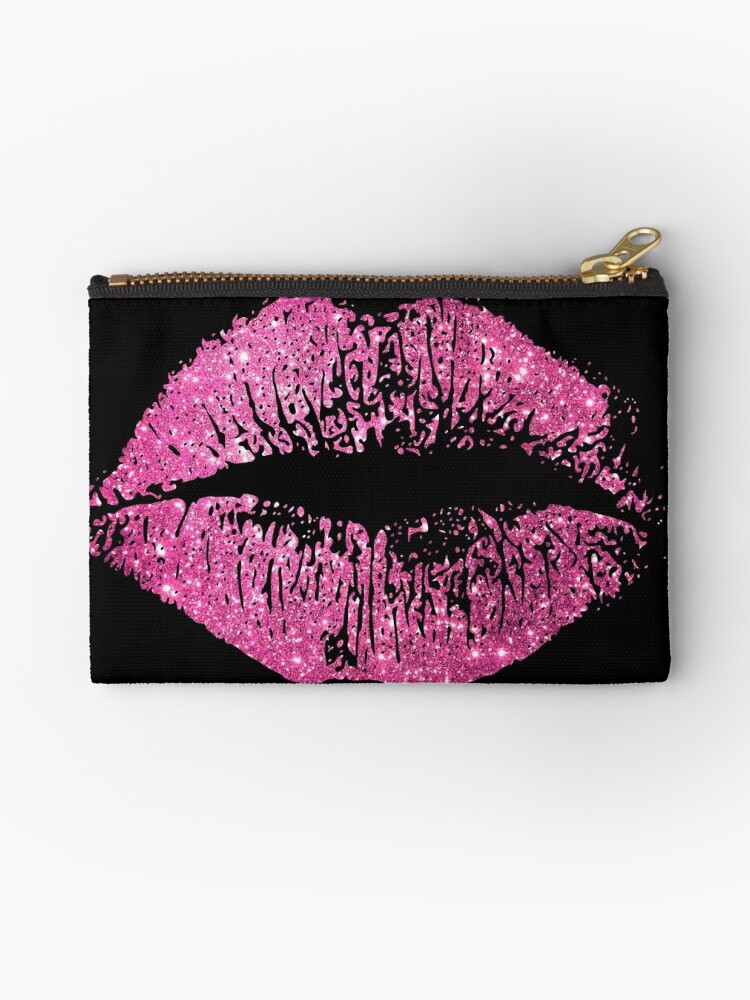 Stylish Pink Glitter Lips Zipper Pouch For Sale By Enhan Redbubble