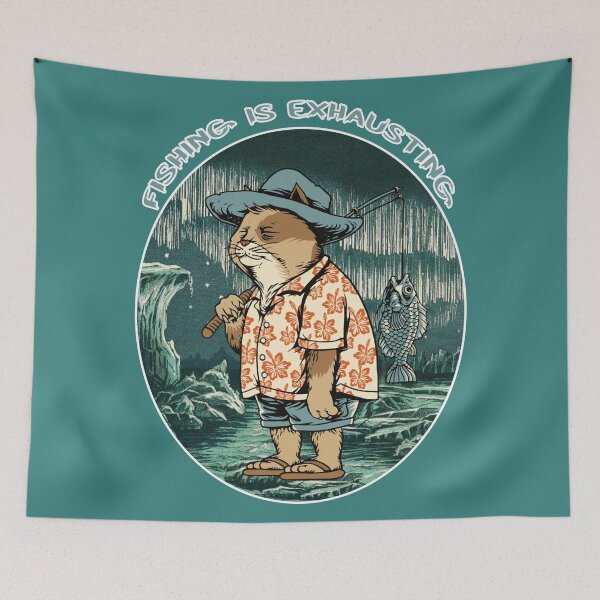 Item preview, Cat fisherman exhausted illustration designed and sold by Astralia.
