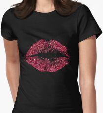 Stylish Red Glitter Lips Women's Fitted T-Shirt