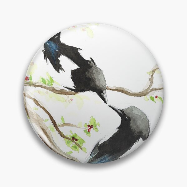 Item preview, Two For Joy Magpie Delicate Cute Watercolour Painting designed and sold by OnHeathAndMoor.