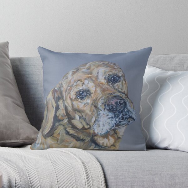 Drifter. Golden Labrador dog art painting by award-winning UK artist Sam Fenner. Throw Pillow