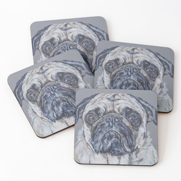 Item preview, Reggie. Pug dog painting art by award-winning UK artist Sam Fenner designed and sold by SamFennerArt.