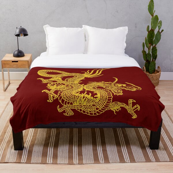 Yellow (Golden) Chinese Dragon Throw Blanket