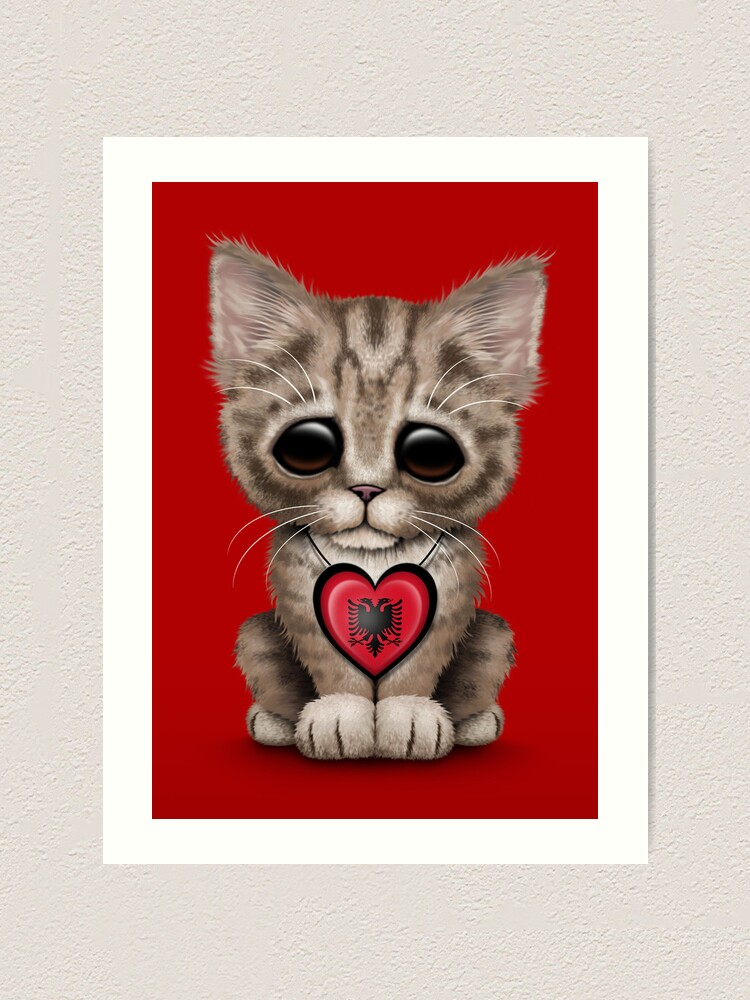 Impression Artistique Chat Mignon Chaton Avec Coeur De Drapeau Albanais Par Jeffbartels Redbubble