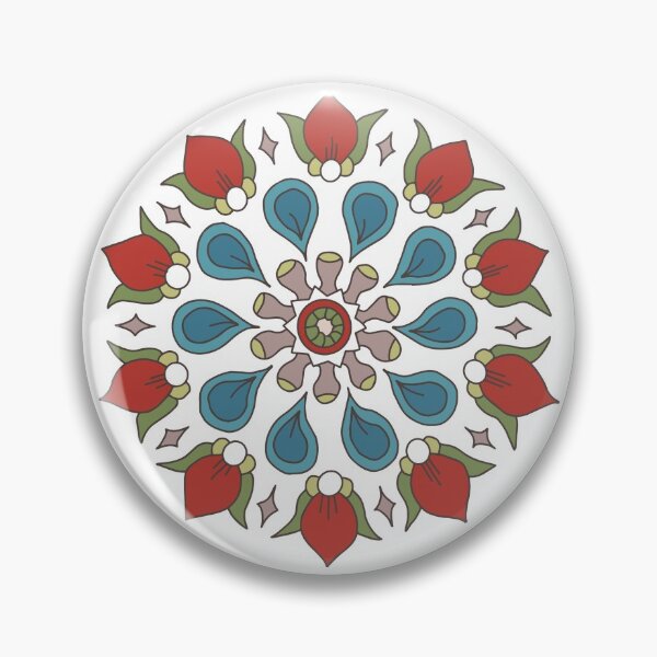 Item preview, Geometric pattern of red-blue flowers on pink circles designed and sold by colorofmagic.
