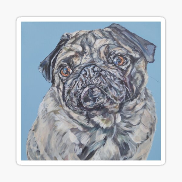 Percy Blue. Pug dog painting art by award-winning UK artist Sam Fenner Sticker